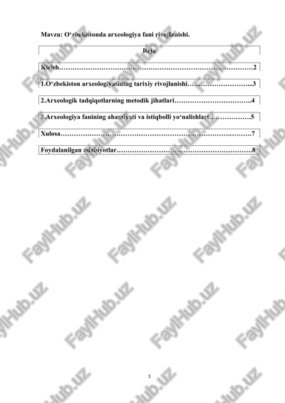 o‘zbekistonda arxeologiya fanining rivojlanishi — DOCX