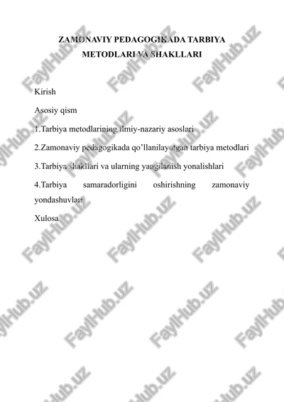 zamonaviy pedagogikada tarbiya metodlari va shakllari — DOCX