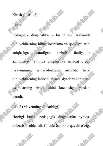 pedagogik diagnostika — DOCX
