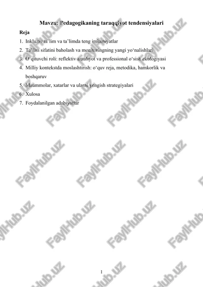 pedagogikaning taraqqiyot tendensiyalari — DOCX