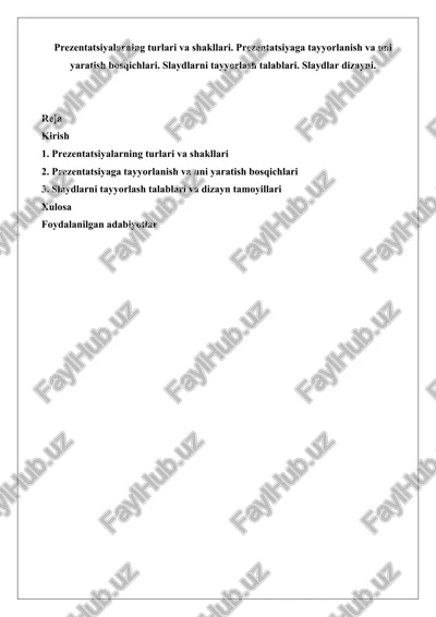prezentatsiyalarning turlari va shakllari — DOCX