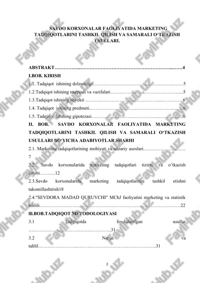 savdo korxonalar faoliyatida marketing tadqiqotlarini tashkil qilish va samarali o‘tkazish usullari. — DOCX