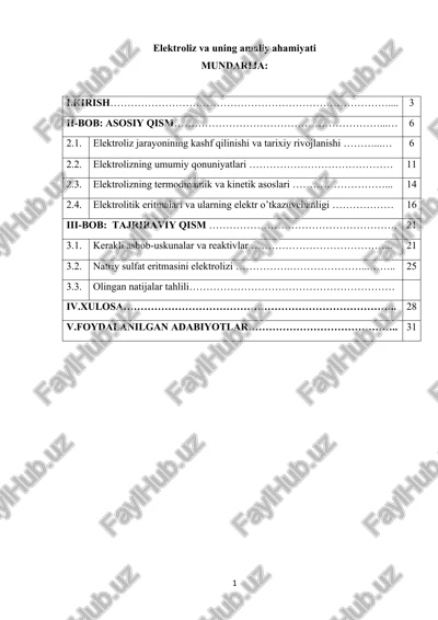 elektroliz va uning amaliy ahamiyati — DOCX