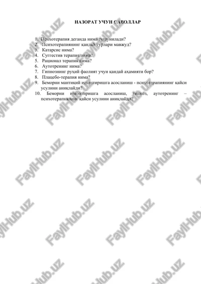 psixoterapiya savollari — DOCX