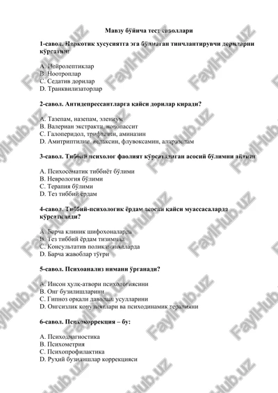 psixologiya test savollari — DOCX