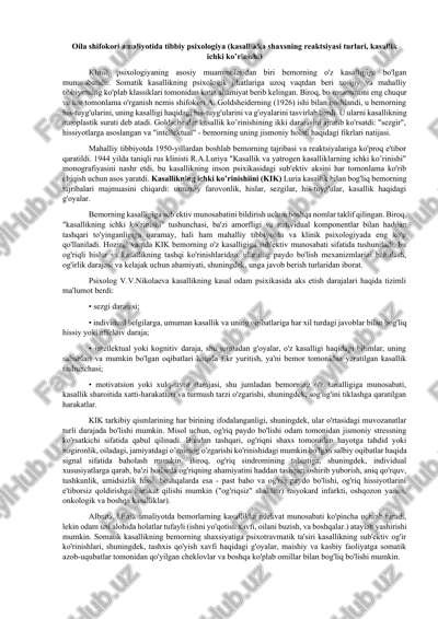 oila shifokori amaliyotida tibbiy psixologiya — DOCX