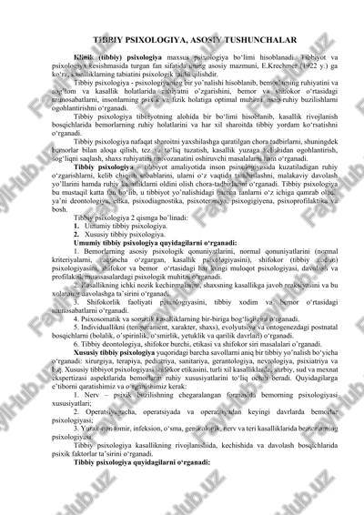 tibbiy psixologiya, asosiy tushunchalar — DOCX