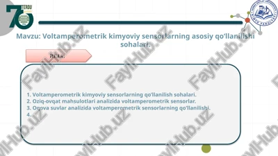 voltamperometrik kimyoviy sensorlarning asosiy qo‘llanilishi sohalari — PPTX