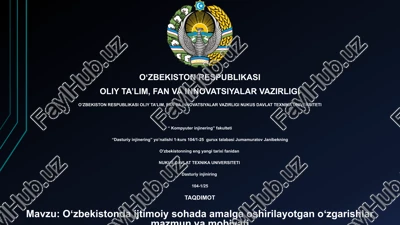 oʻzbekistonda ijtimoiy sohada amalga oshirilayotgan oʻzgarishlar mazmun va mohiyati — PPTX