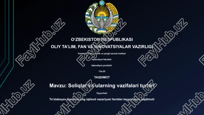 soliqlar va ularning vazifalari turlari — PPTX