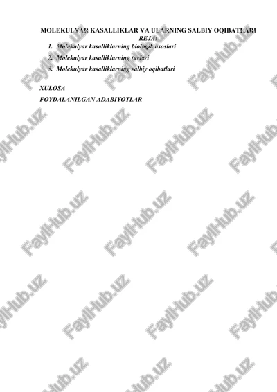 molekulyar kasalliklar va ularning salbiy oqibatlari — DOCX