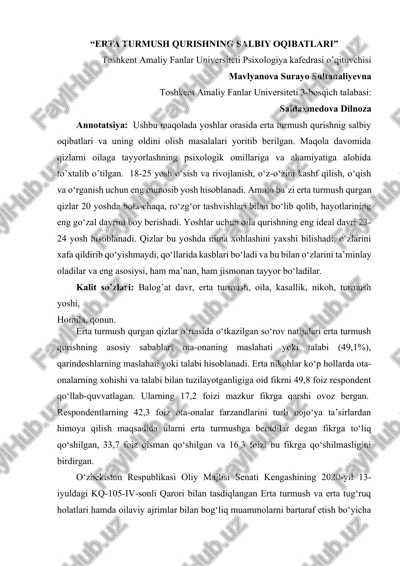 erta turmush qurishning salbiy oqibatlari — DOCX