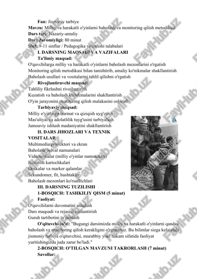 milliy va harakatli o'yinlarni baholash va monitoring qilish metodikasi — DOCX