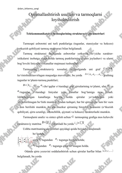 optimallashtirish usullari va tarmoqlarni loyihalashtirish — DOCX
