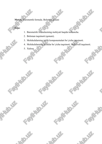barometrik formula. bolsman qonuni — DOC