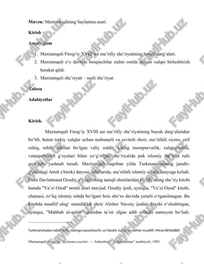 maxtumquli firog‘iy xviii asr ma’rifiy she’riyatining buyuk darg‘alari — DOCX