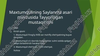 maxtumquli firog‘iy xviii asr ma’rifiy she’riyatining buyuk darg‘alari — PPTX