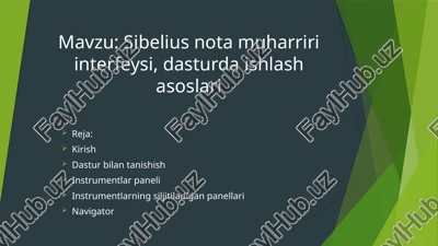 sibelius nota muharriri interfeysi, dasturda ishlash asoslari — PPTX