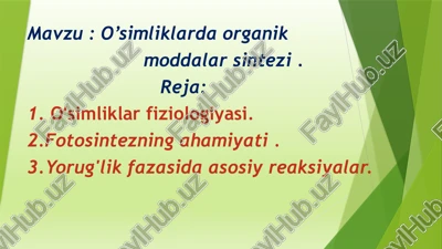 o’simliklarda organik moddalar sintezi — PPTX