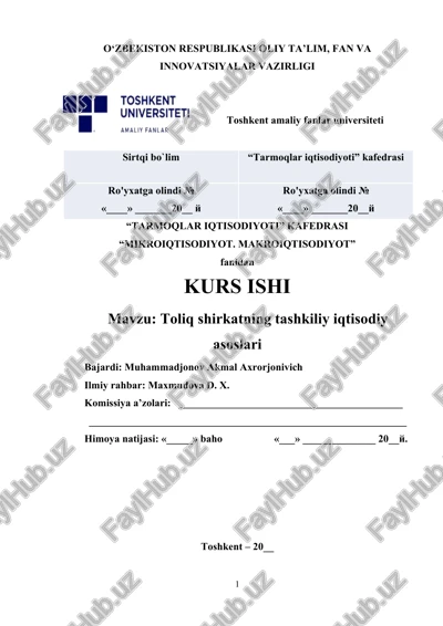 toliq shirkatning tashkiliy iqtisodiy asoslari. — DOCX