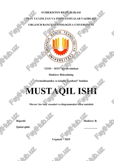 suv bug' xossalari va diogrammalari bilan tanishish — DOCX