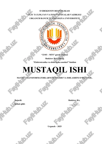 transformatorlarni tuzilishi va ishlashini o‘rganish — DOCX