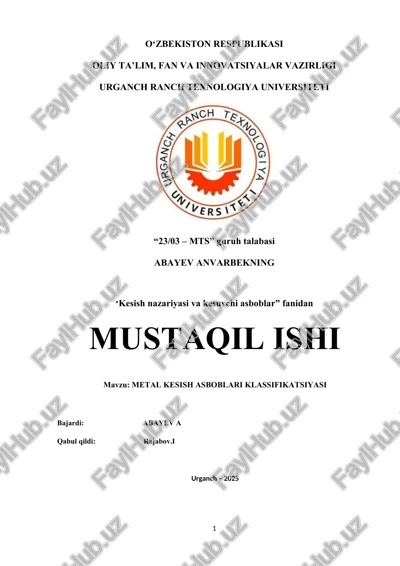 metal kesish asboblari klassifikatsiyasi — DOCX