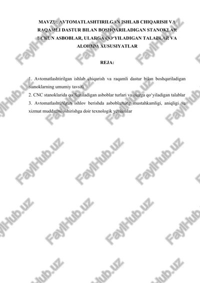 avtomatlashtirilgan ishlab chiqarish va raqamli dastur bilan boshqariladigan stanoklar uchun asboblar — DOCX