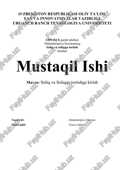 soliq va soliqqa tortish — DOC