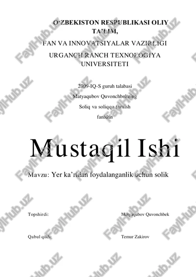 yer ka’ridan foydalanganlik uchun soliq — PDF
