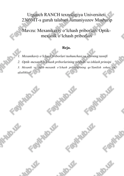 mexanikaviy o‘lchash priborlari. optik-mexanik o‘lchash priborlari — DOC