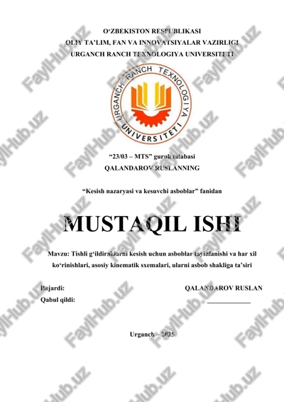 tishli g‘ildiraklarni kesish uchun asboblar — DOC
