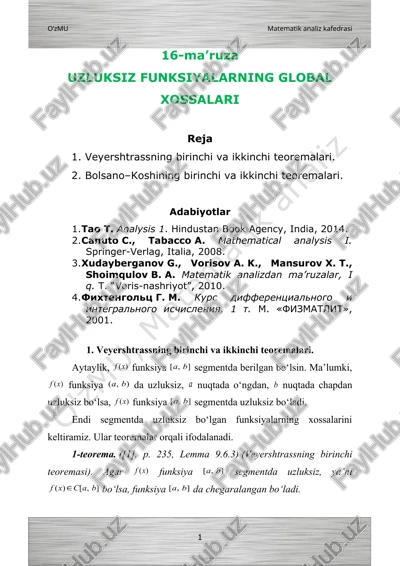 uzluksiz funksiyalarning global xossalari — DOC