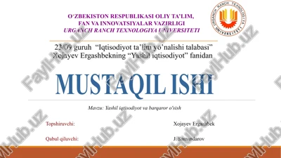 yashil iqtisodiyot va barqaror o'sish — PPTX