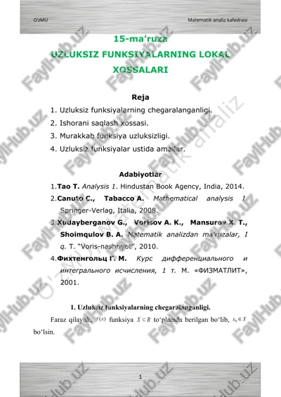 uzluksiz funksiyalarning lokal xossalari — DOC