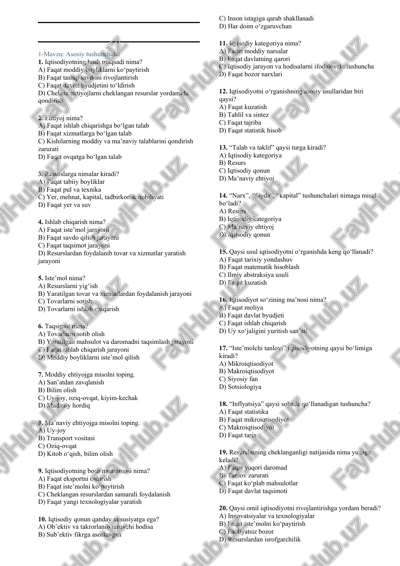 iqtisodiyotning asosiy tushunchalari — DOCX