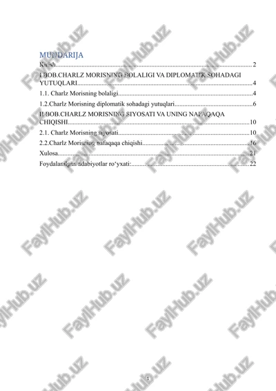 charlz morisning bolaligi va diplomatik sohadagi yutuqlari — DOCX