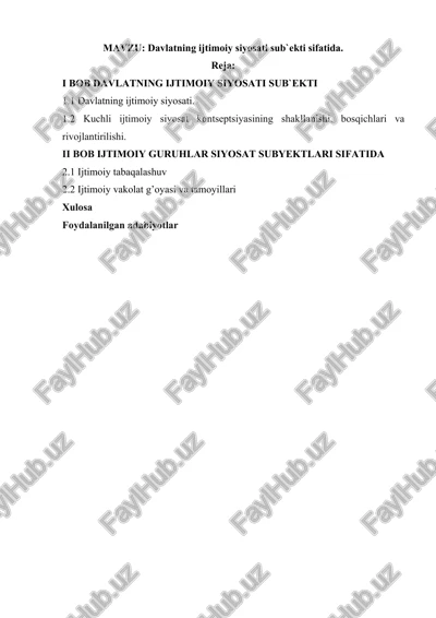 davlatning ijtimoiy siyosati sub`ekti sifatida — DOCX
