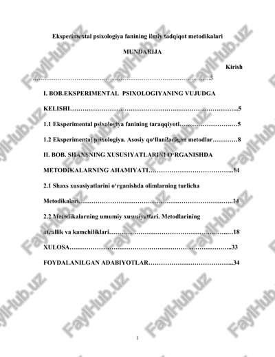 eksperimental psixologiya fanining ilmiy tadqiqot metodikalari — DOCX