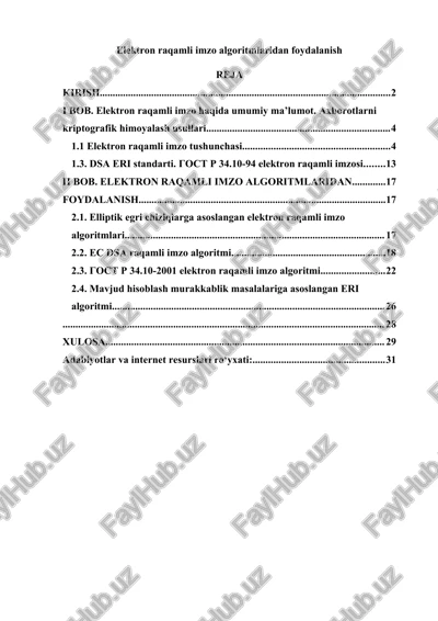 elektron raqamli imzo algoritmlaridan foydalanish — DOC
