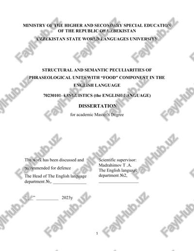 structural and semantic peculiarities of phraseological units with “food” component in the english language — DOCX