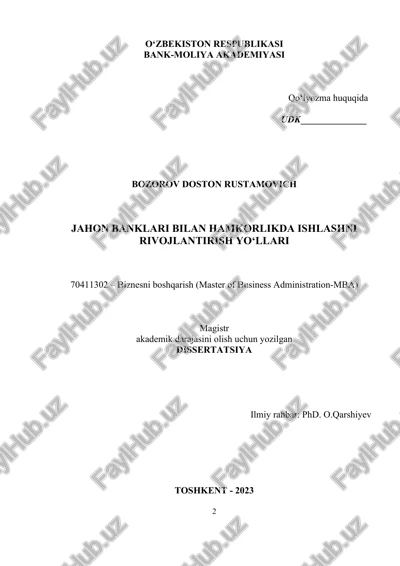 jahon banklari bilan hamkorlikda ishlashni rivojlantirish yo‘llari — DOCX