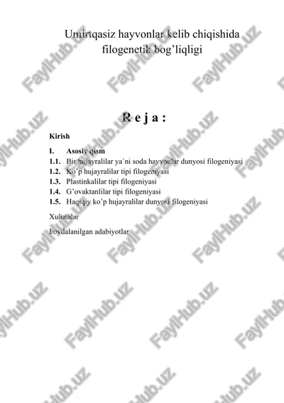 umirtqasiz hayvonlar kelib chiqishida filogenetik bog’liqligi — DOCX