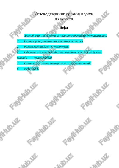 uglevodlarning organizm uchun — DOCX