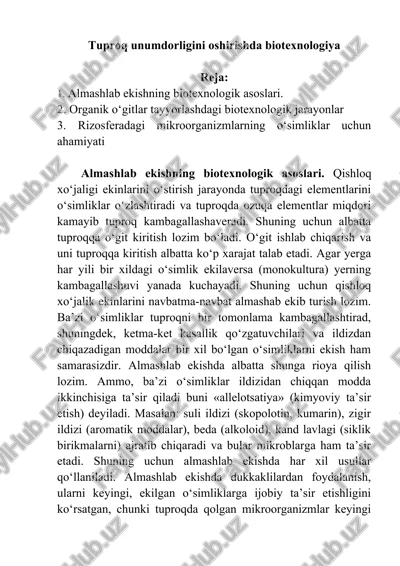almashlab ekishning biotexnologik asoslari — DOCX