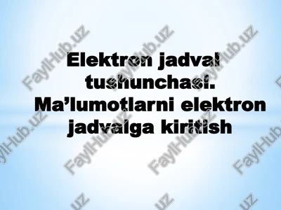 elektron jadval tushunchasi. ma’lumotlarni elektron jadvalga kiritish — PPTX