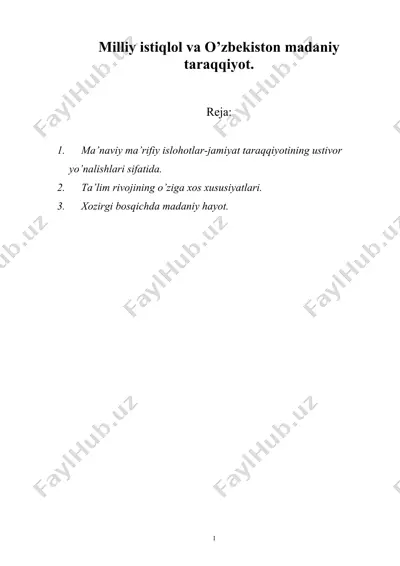 milliy istiqlol va o’zbekiston madaniy taraqqiyot — DOC