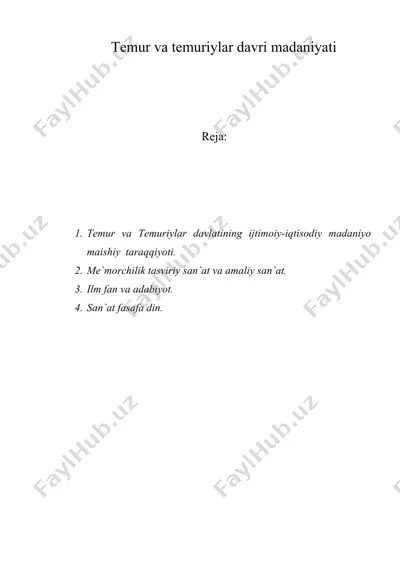 tеmur vа tеmuriylаr dаvri mаdаniyati — DOC
