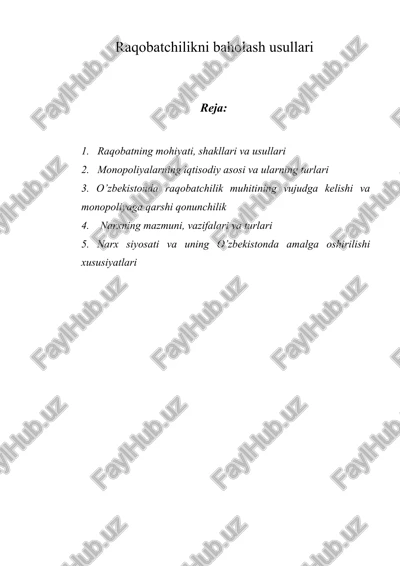 raqobatchilikni baholash usullari — DOCX