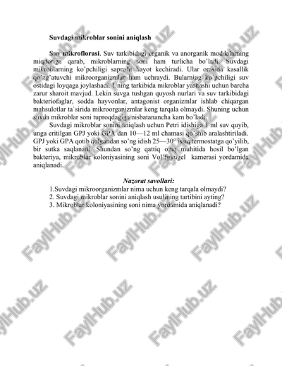 suvdagi mikroblar sonini aniqlash — DOCX